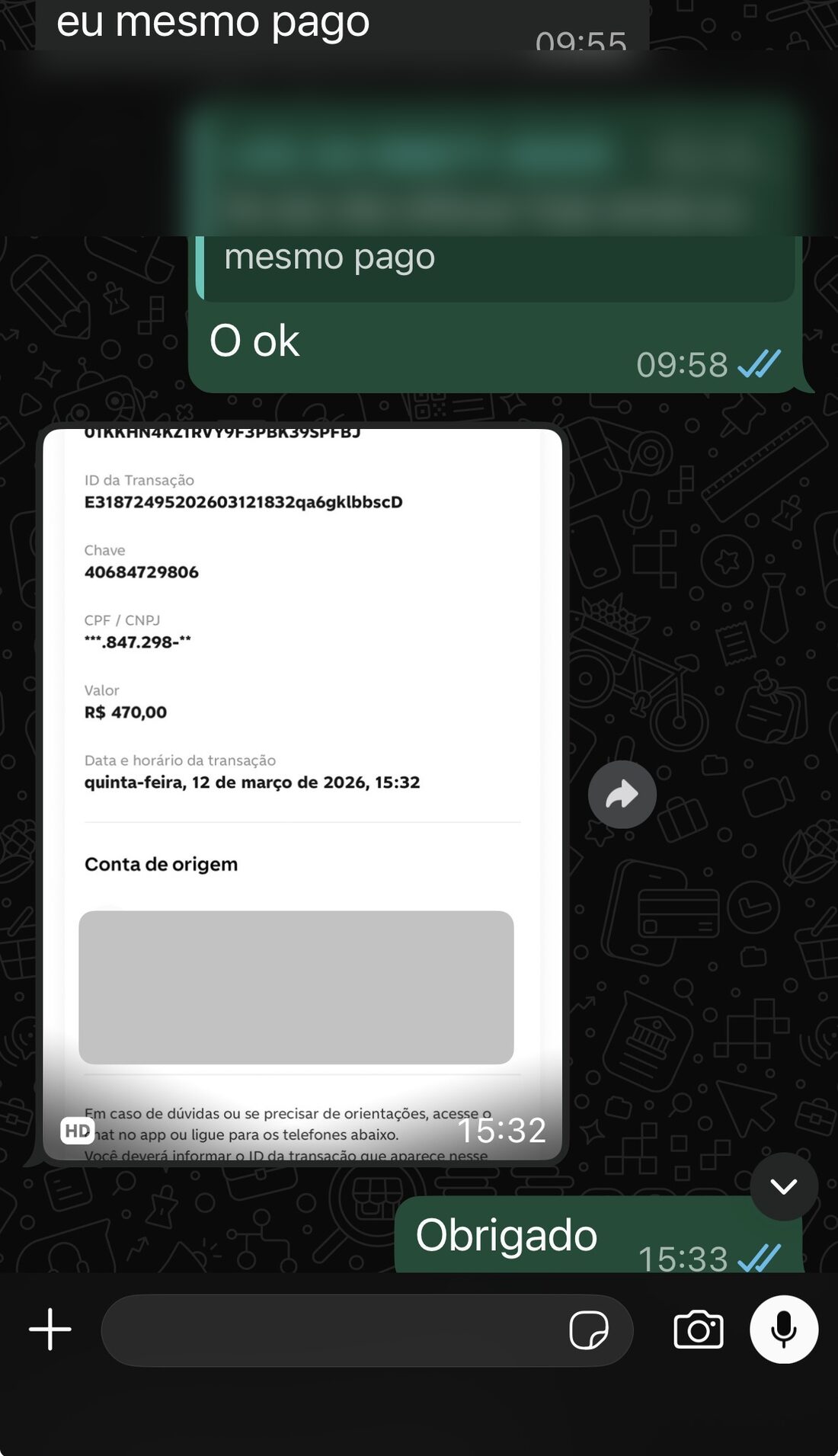 Comprovante Pix de R$ 470 recebido por venda de site com IA — prova de pagamento real de cliente